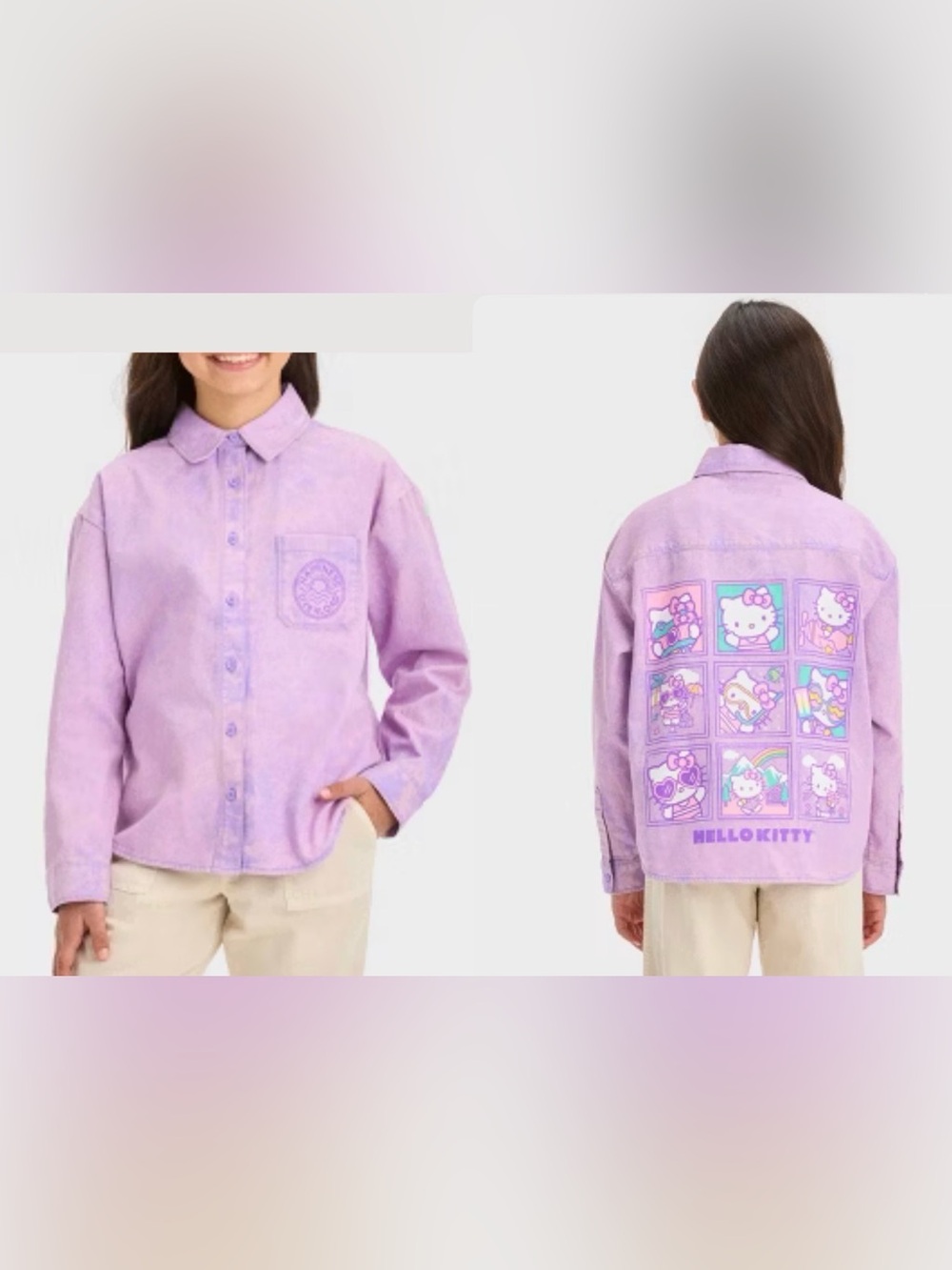 Girls Hello Kitty Lavender Button-Down Shirt/Shacket (Size: Large)